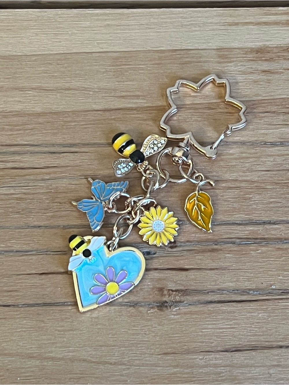 Blue floral bee bag charm